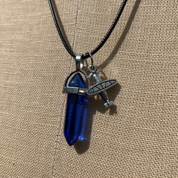 Handmade Cobalt Blue Resin Crystal Amulet Necklace & Airplane Charm - Picture 4 of 8